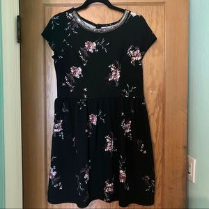 Exhilaration dress floral print, beaded neckline